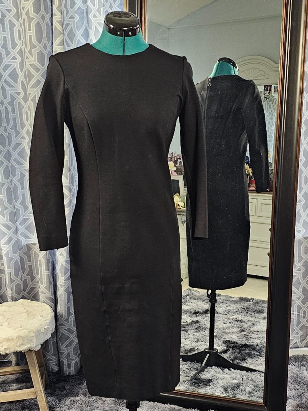 Pink Tartan Black Long‑Sleeve Sheath Dress – Size XS